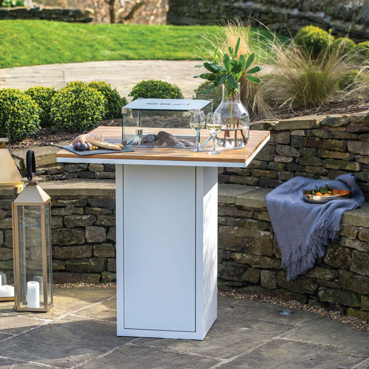 Pacific Lifestyle Cosiloft 100 White and Teak Fire Pit Bar Table