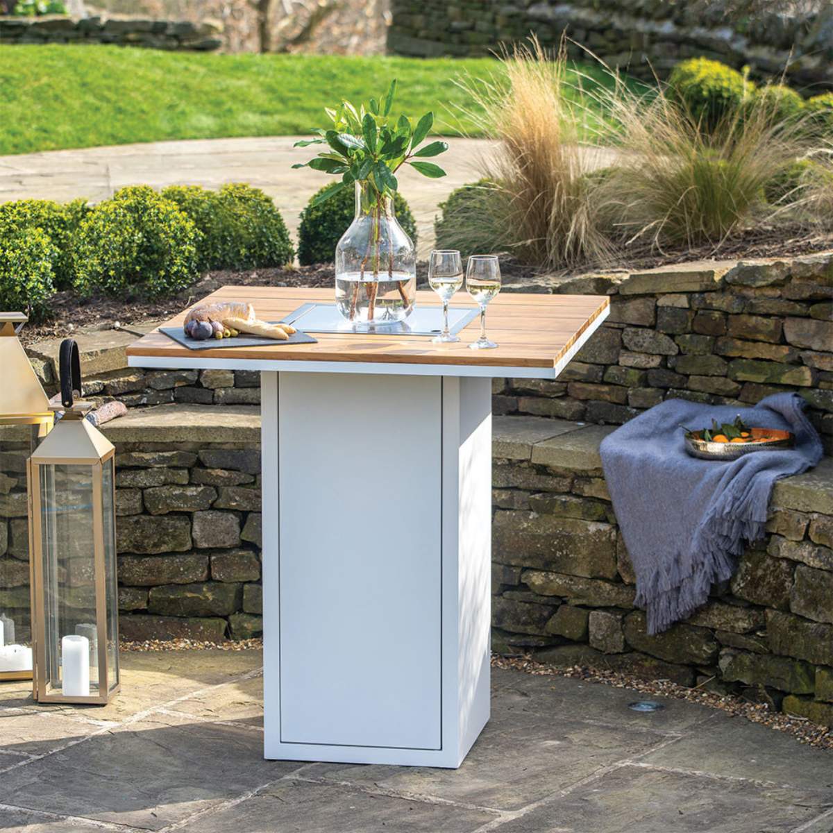 Pacific Lifestyle Cosiloft 100 White and Teak Fire Pit Bar Table