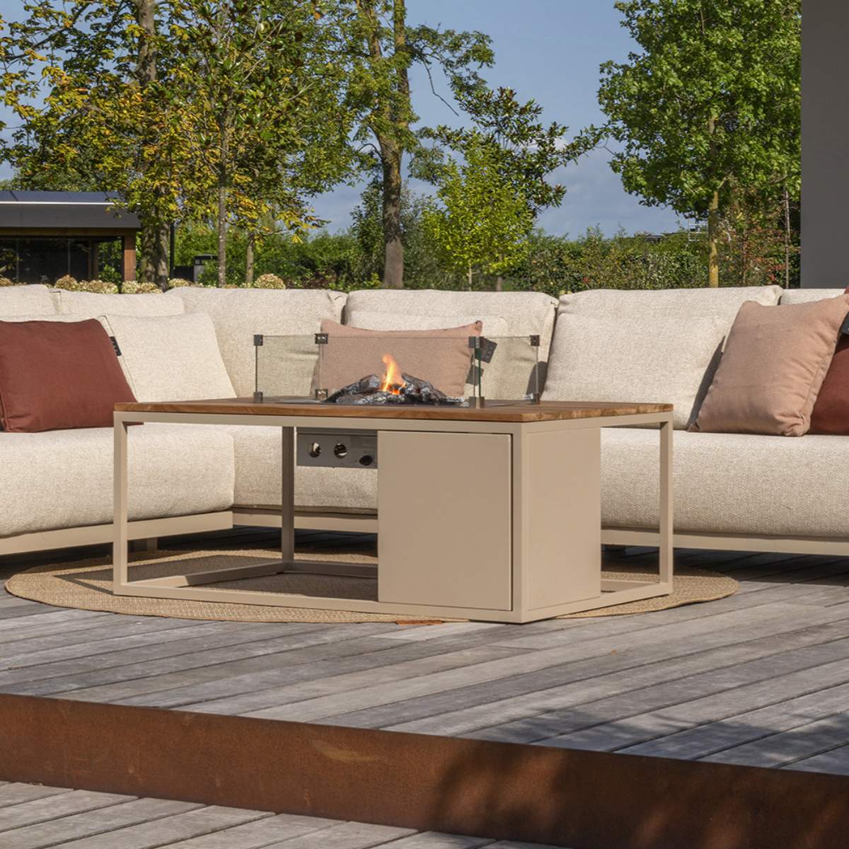 Pacific Lifestyle Cosiloft 120 Sandy Beige and Teak Fire Pit Table