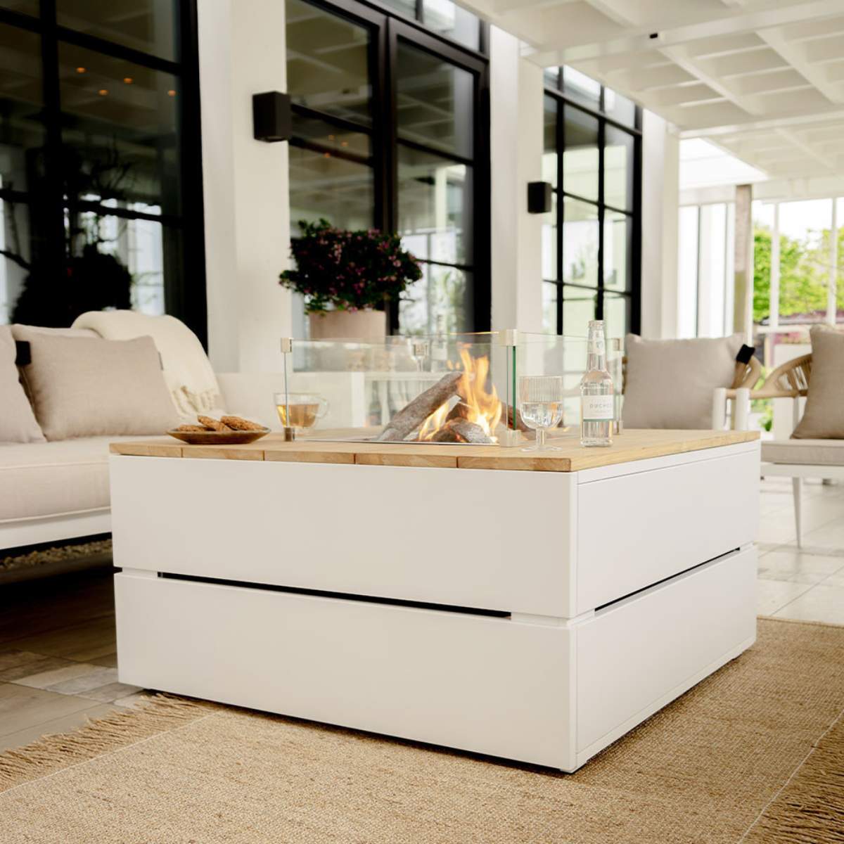 Pacific Lifestyle Cosipure 100 White and Teak Square Fire Pit