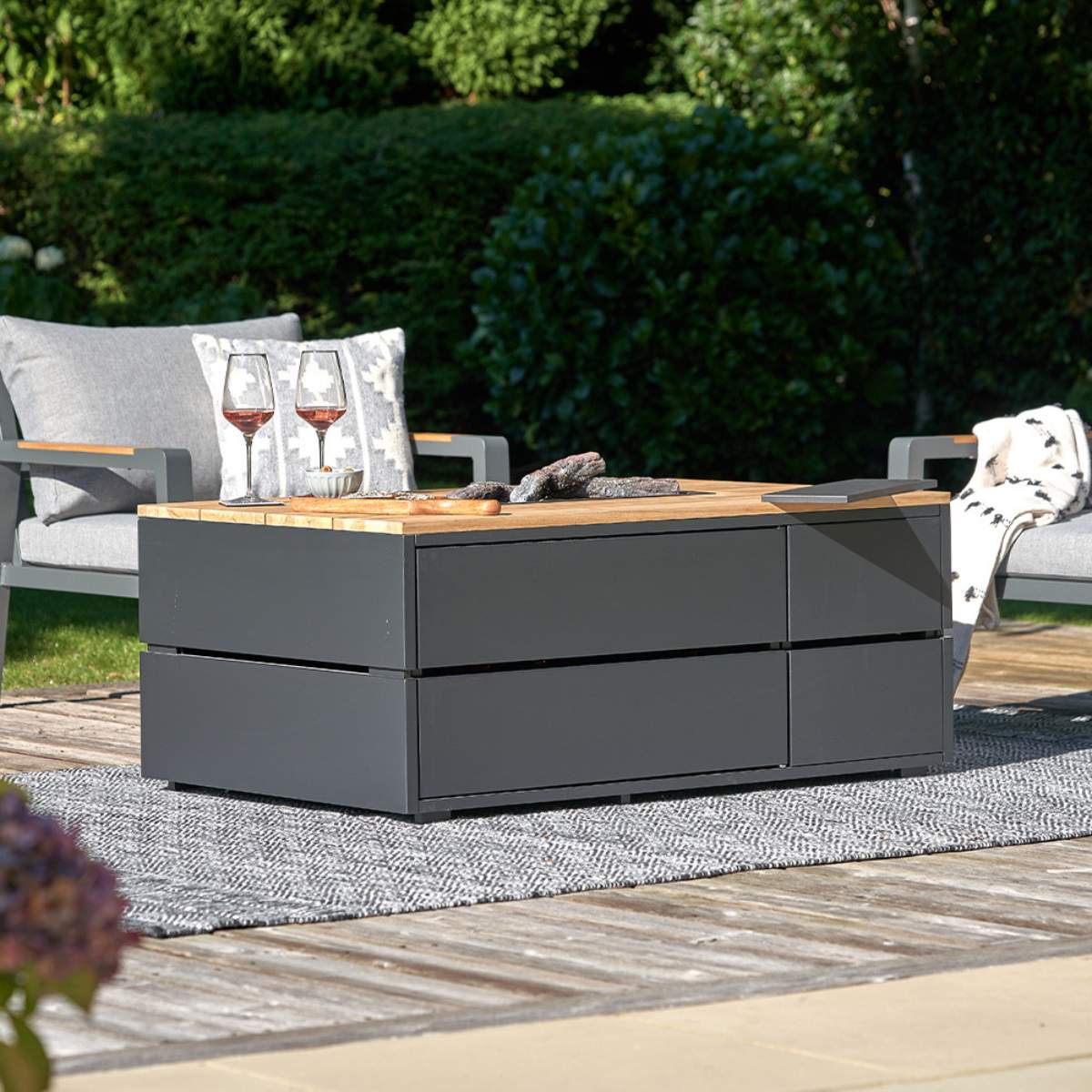 Pacific Lifestyle Cosipure 120 Black and Teak Rectangular Fire Pit