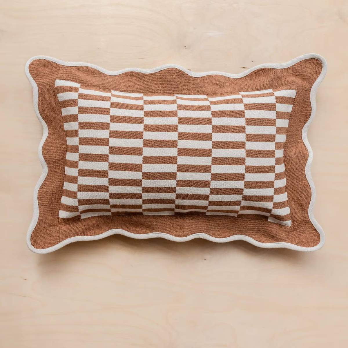 Glassette Cotton Cushion Cover in Camel Checkerboard