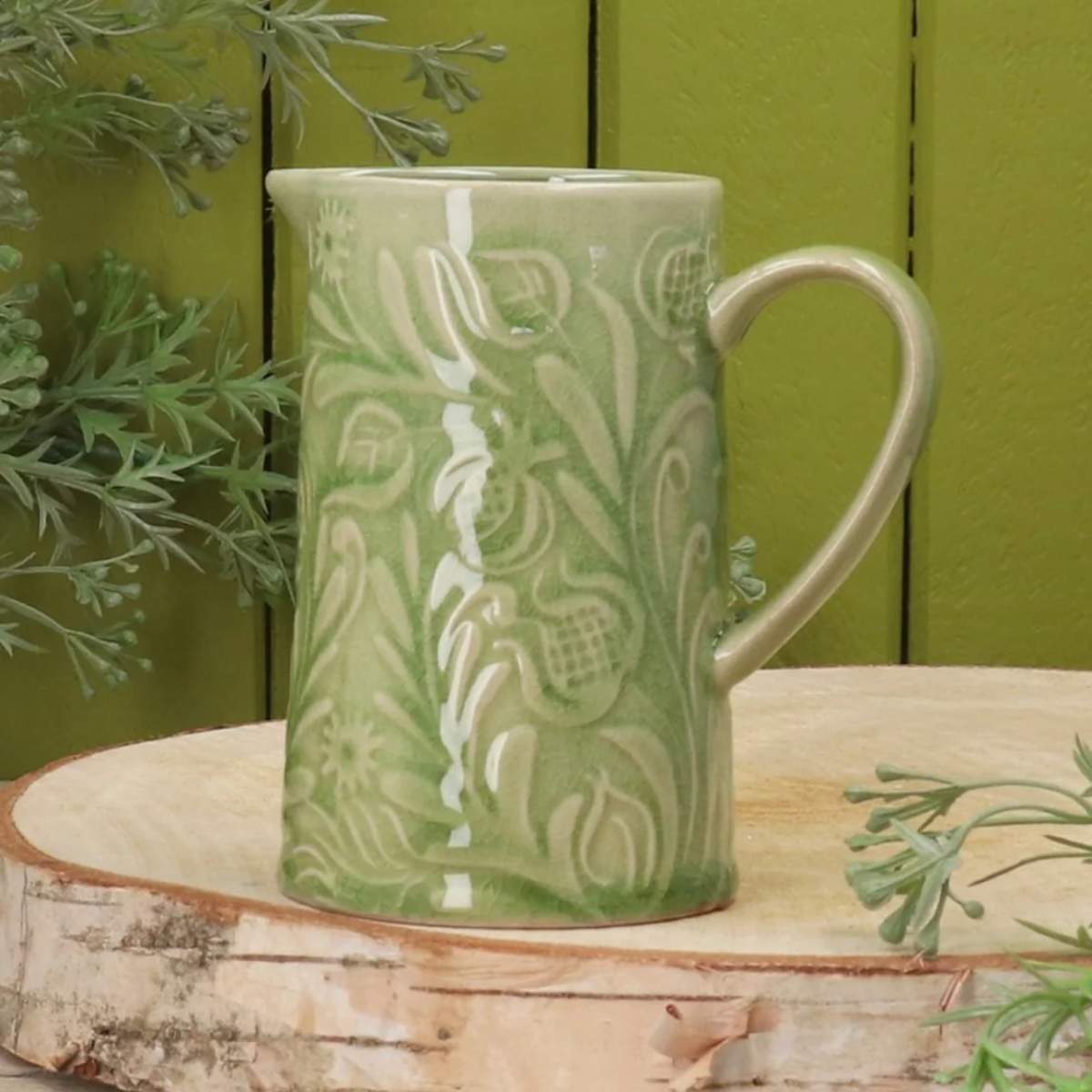 Cadeaux & Co Country Flowers Green Stoneware Jug