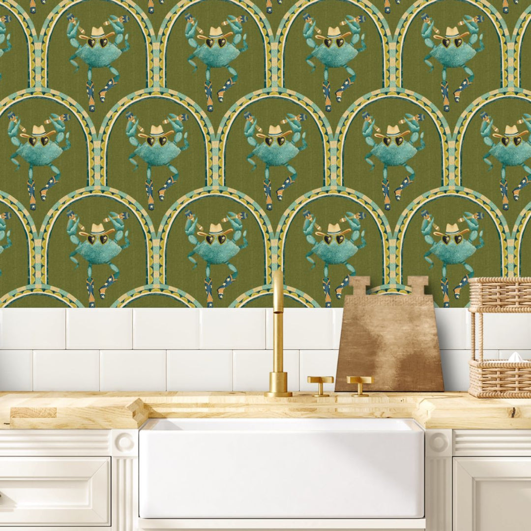 Brand Mckenzie Crab Cabana Wallpaper Olive Grove