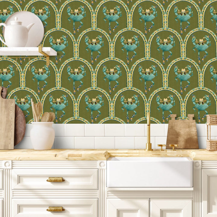 Brand Mckenzie Crab Cabana Wallpaper Olive Grove