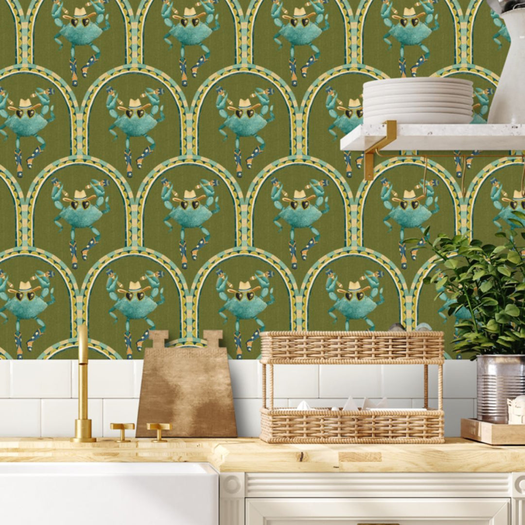 Brand Mckenzie Crab Cabana Wallpaper Olive Grove