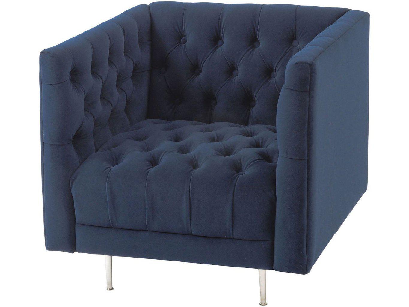 Cube Blue Velvet Button Detail Chair-Beaumonde
