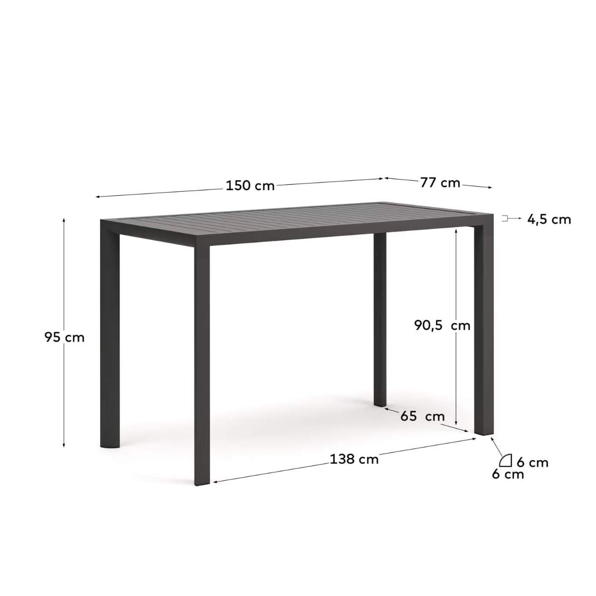 Kave Home Culip aluminium outdoor bar table in powder coated white finish, 150 x 77 cm
