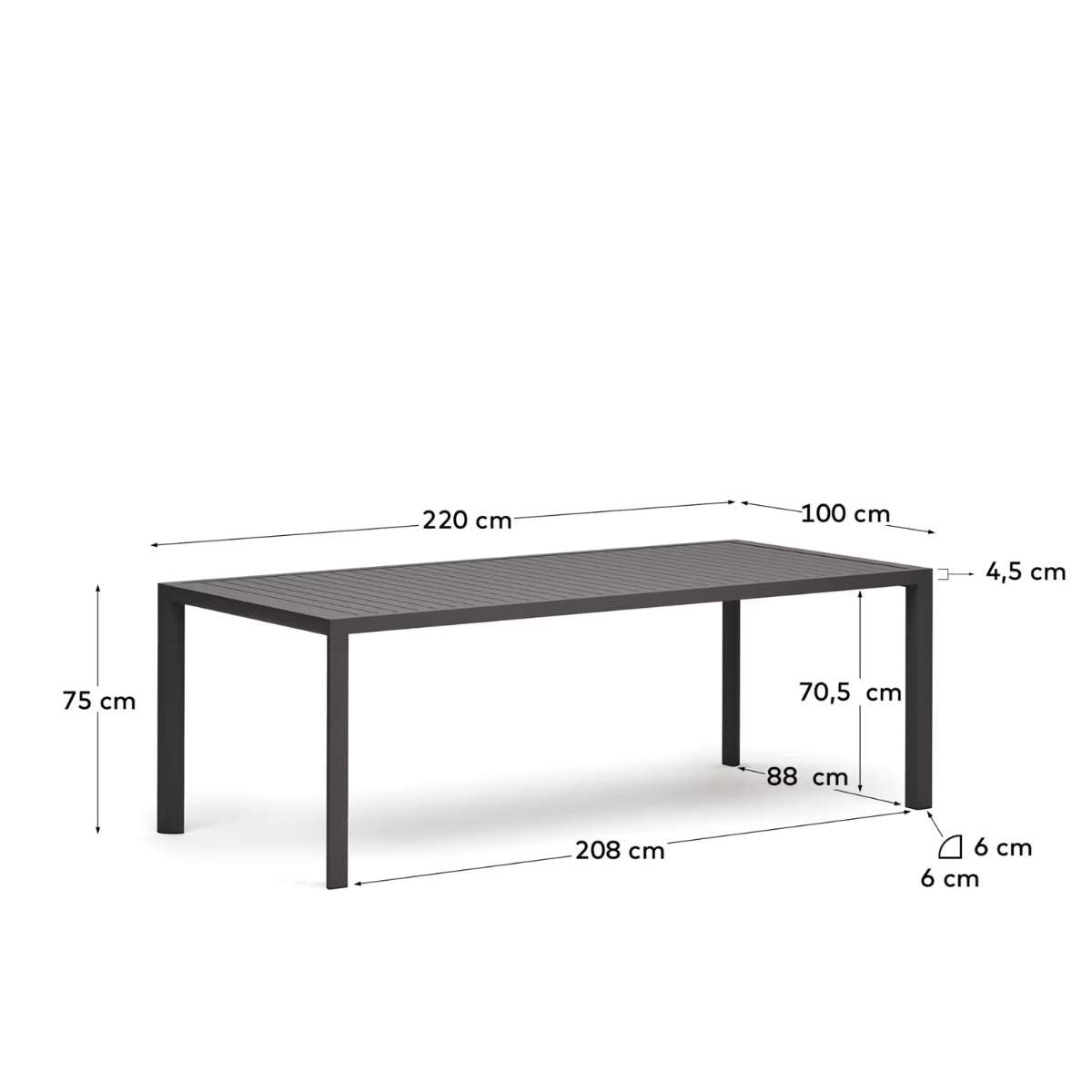Kave Home Culip aluminium outdoor table in powder coated brown finish, 220 x 100 cm