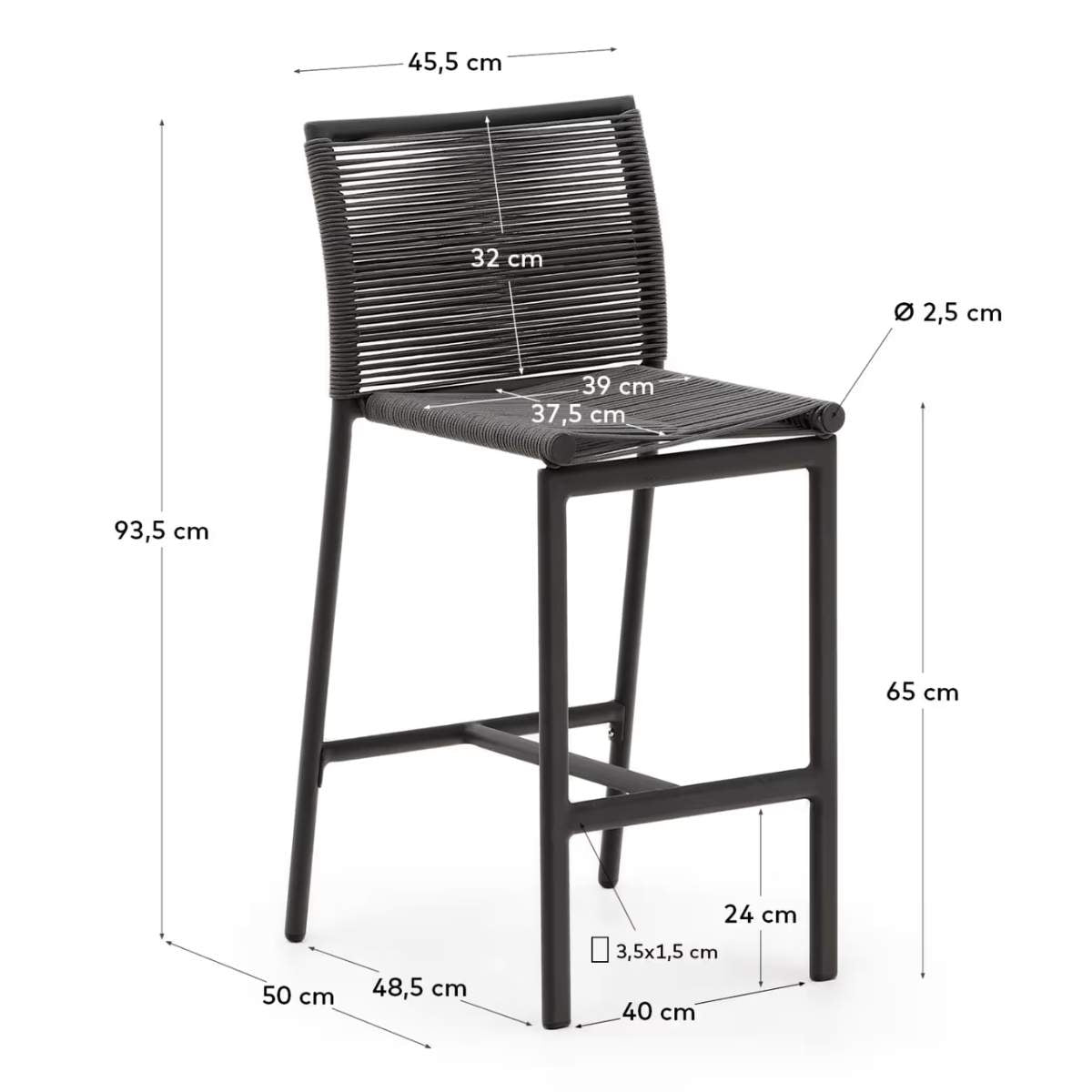 Kave Home Culip outdoor stool made of rope cord and white aluminium, 65 cm