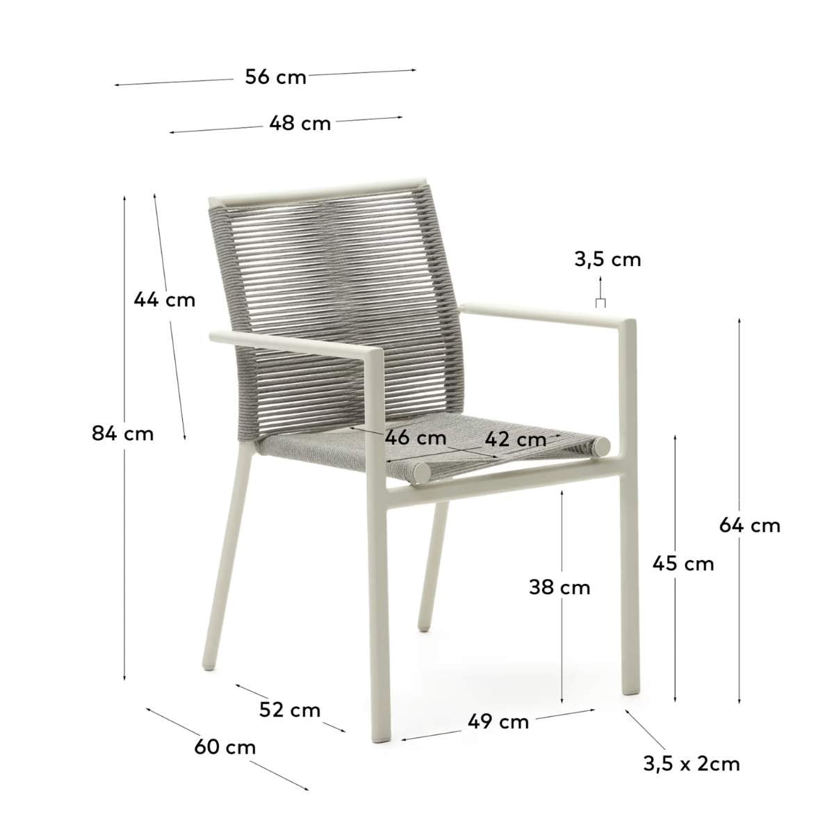 Kave Home Culip stackable outdoor chair in aluminium and cord in brown