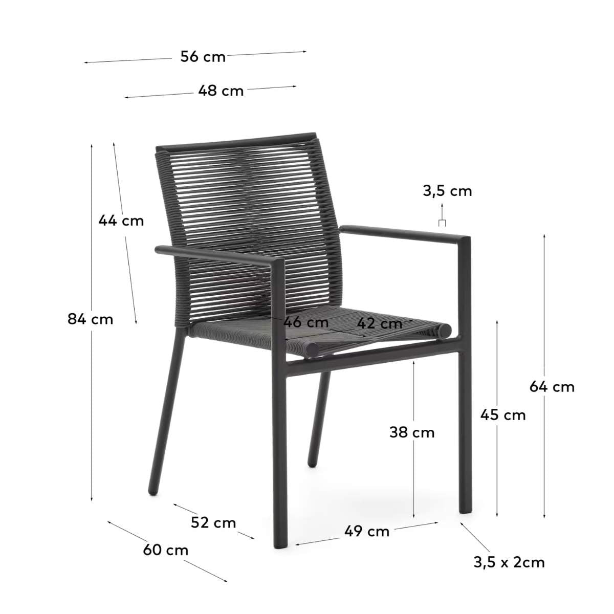 Kave Home Culip stackable outdoor chair in aluminium and cord in brown