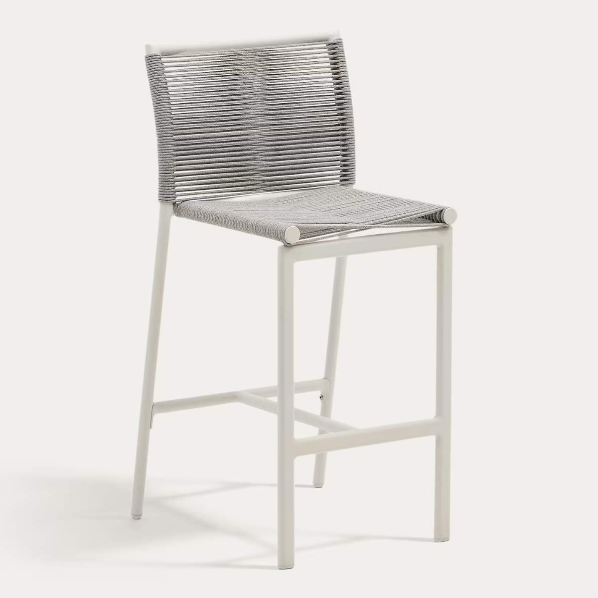 Kave Home Culip outdoor stool made of rope cord and white aluminium, 65 cm
