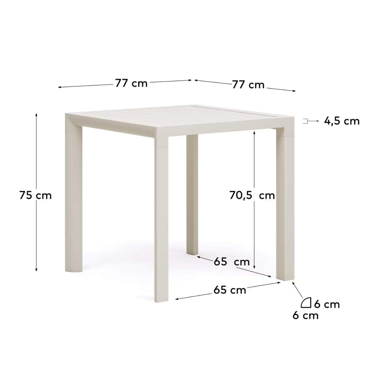Kave Home Culip aluminium outdoor table in powder coated white finish, 77 x 77 cm