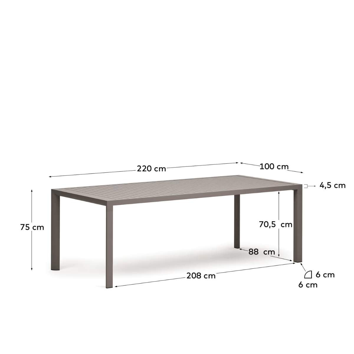 Kave Home Culip aluminium outdoor table in powder coated brown finish, 220 x 100 cm