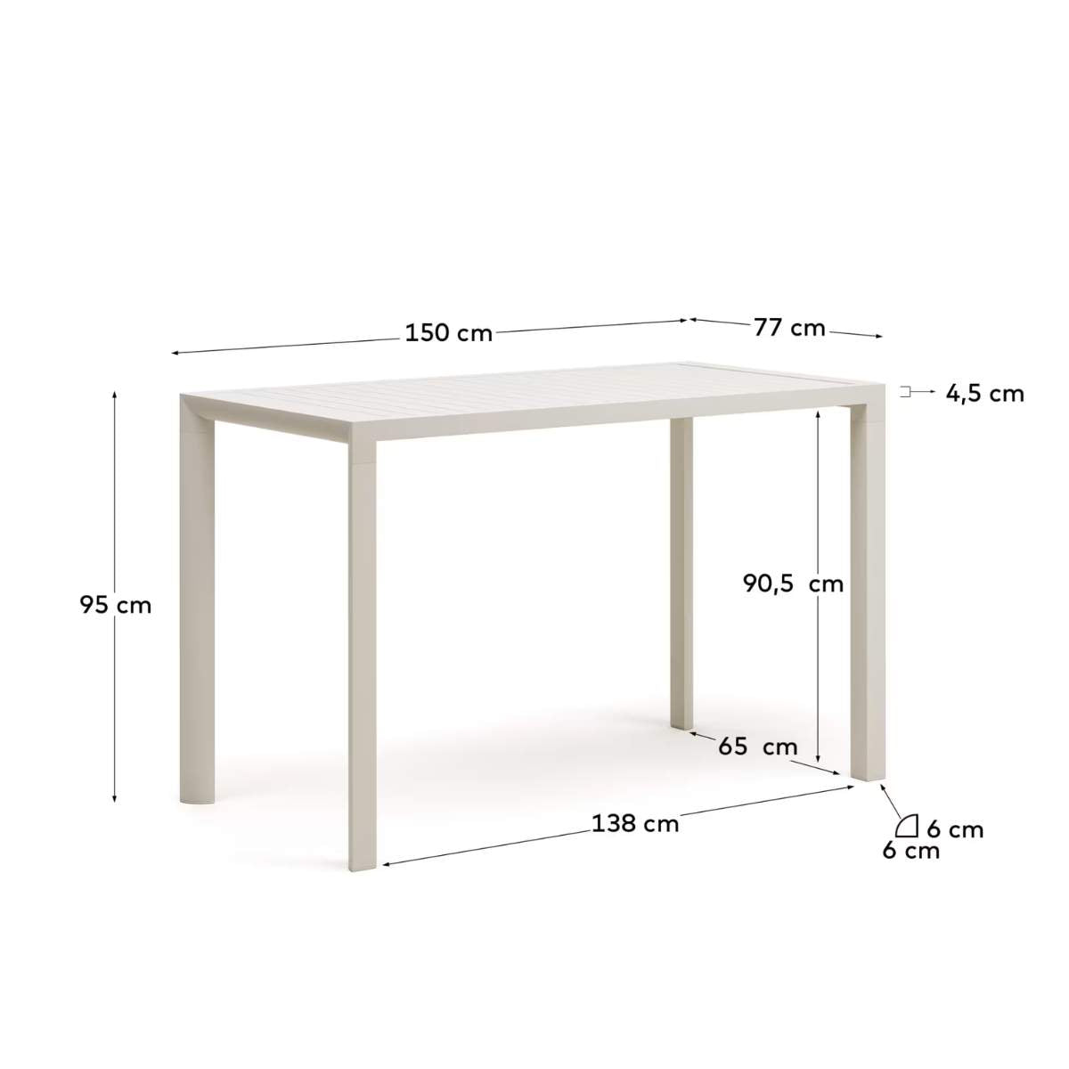 Kave Home Culip aluminium outdoor bar table in powder coated white finish, 150 x 77 cm