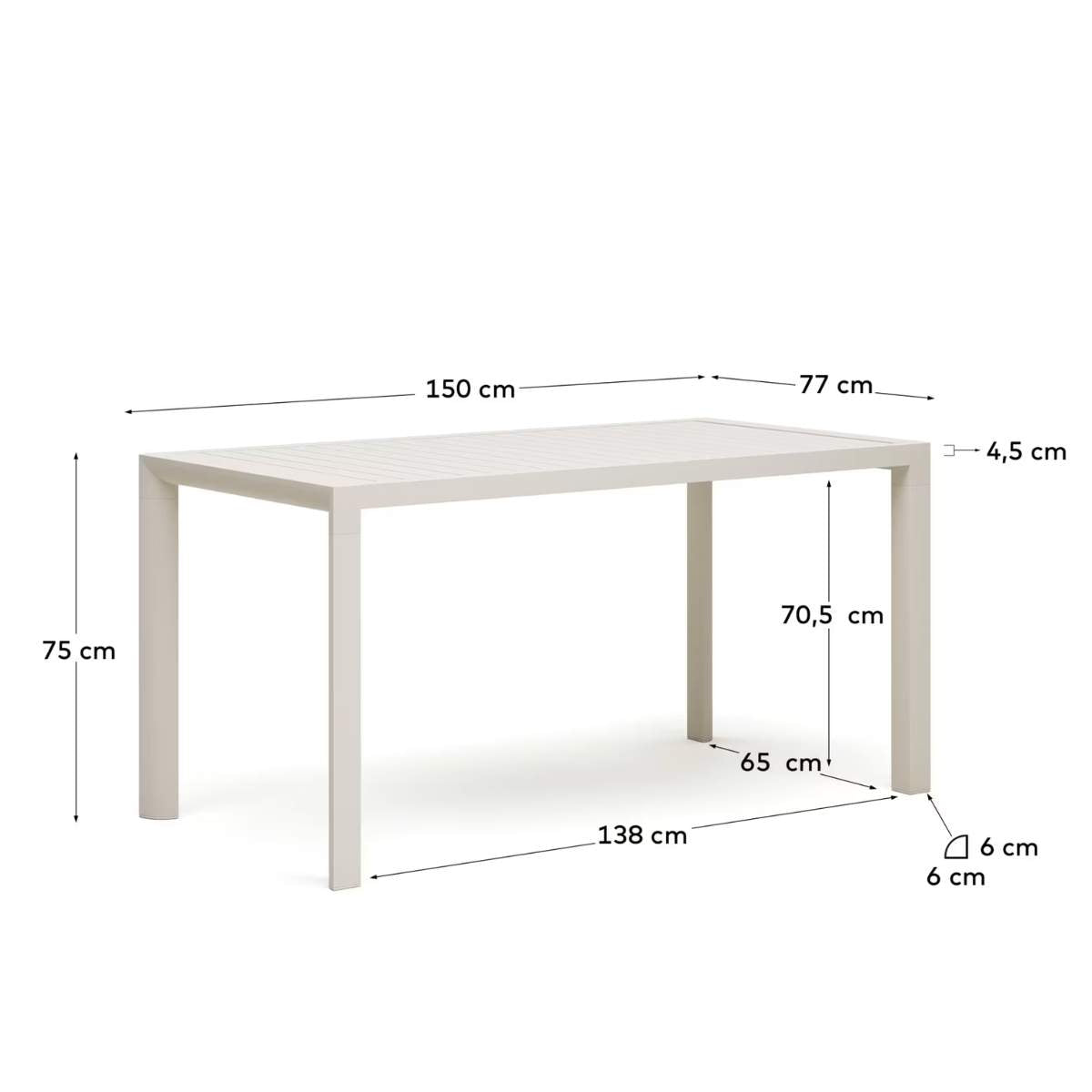 Kave Home Culip aluminium outdoor table in powder coated white finish, 150 x 77 cm
