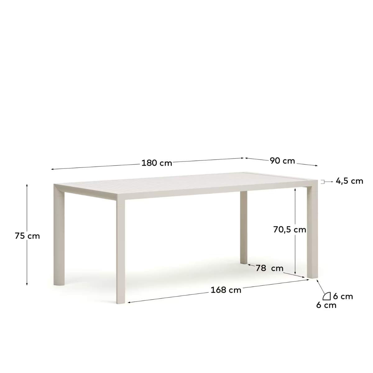 Kave Home Culip aluminium outdoor table with white finish, 180 x 90 cm