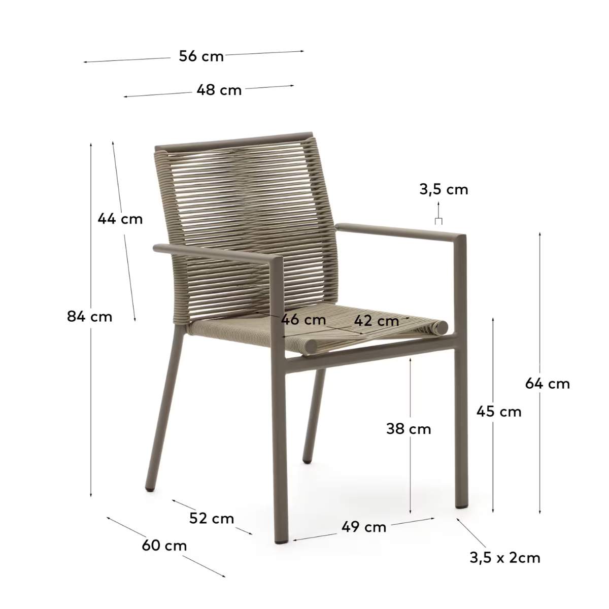 Kave Home Culip stackable outdoor chair in aluminium and cord in brown