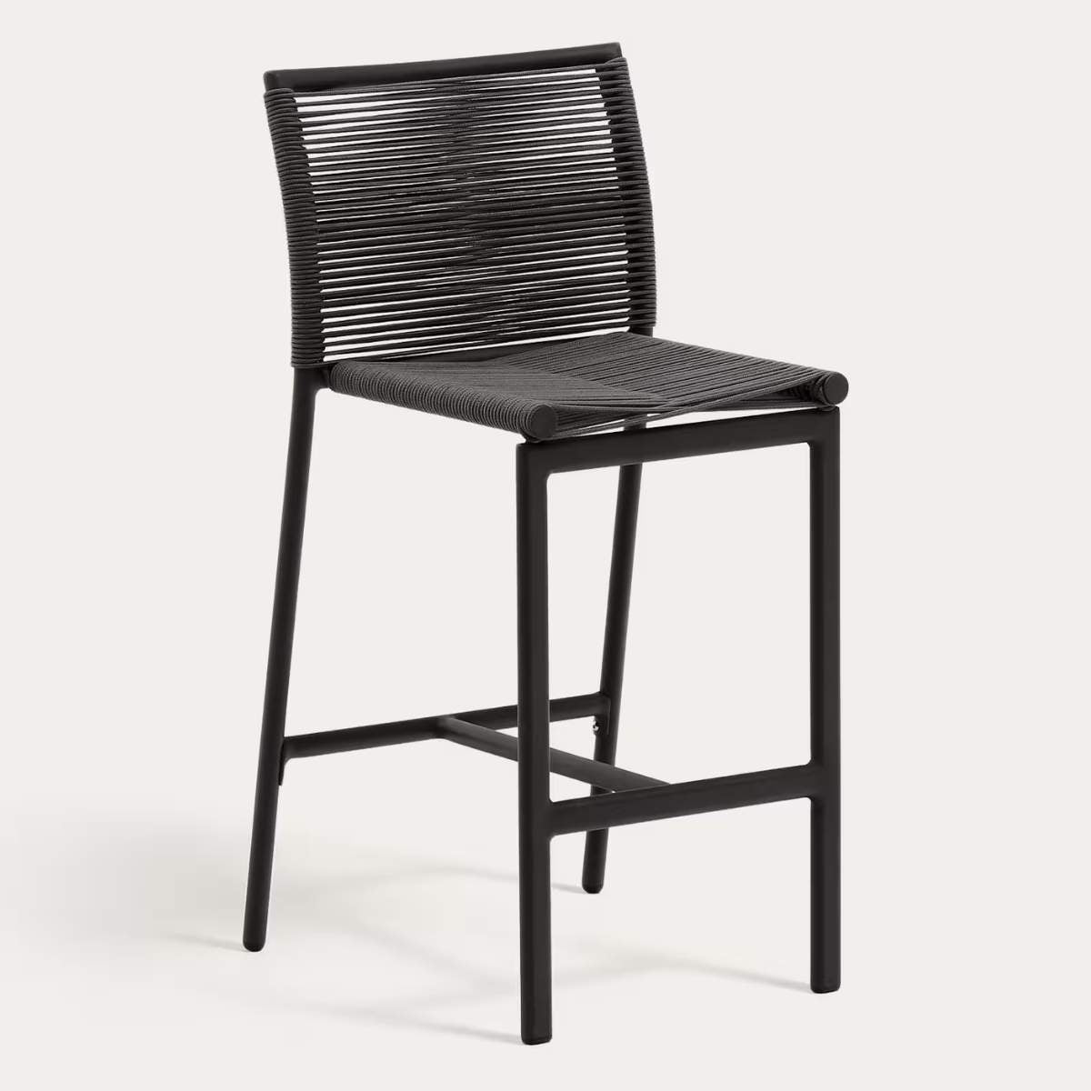 Kave Home Culip outdoor stool made of rope cord and white aluminium, 65 cm