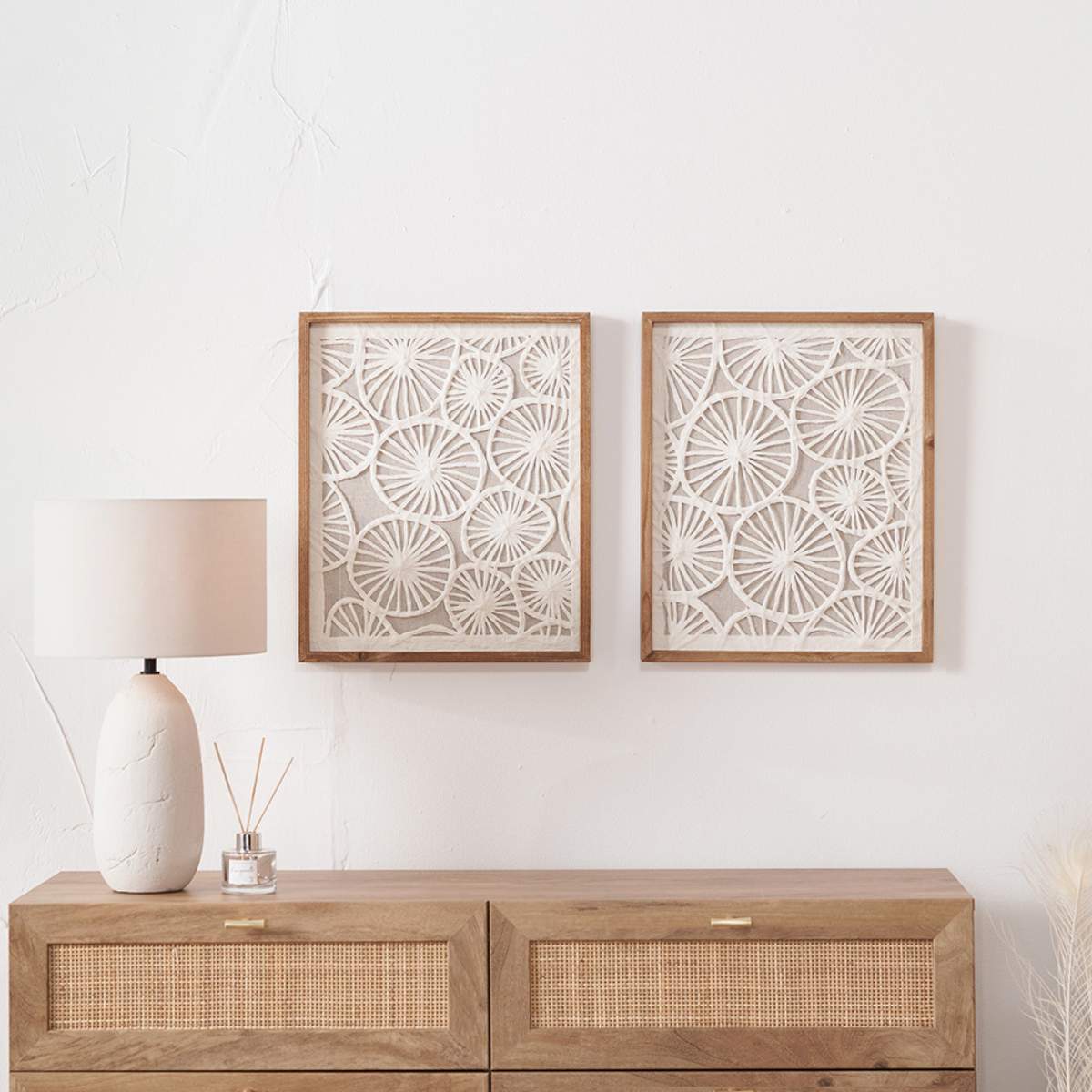 Beau&Co S/2 Cut Out Pattern Natural Paper Design Wall Art with Natural Frames