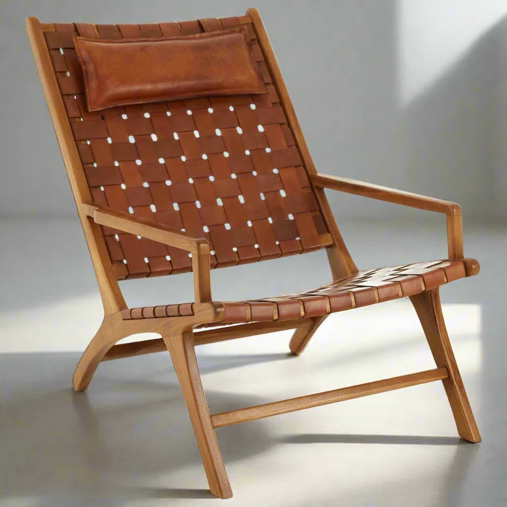 Beaumonde Home Kendani Teak Wood And Leather Chair-Beaumonde