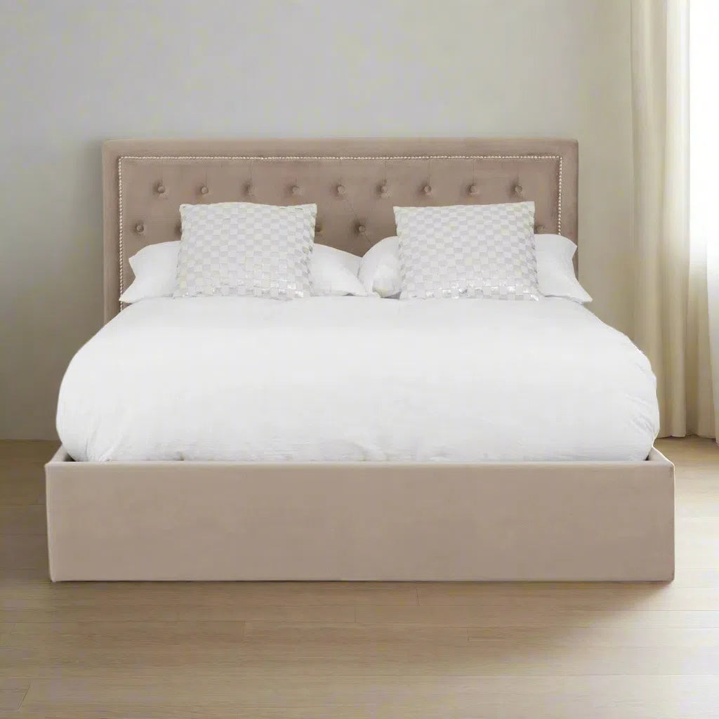 Beaumonde Home Honora Mink Velvet Ottoman King Bed-Beaumonde