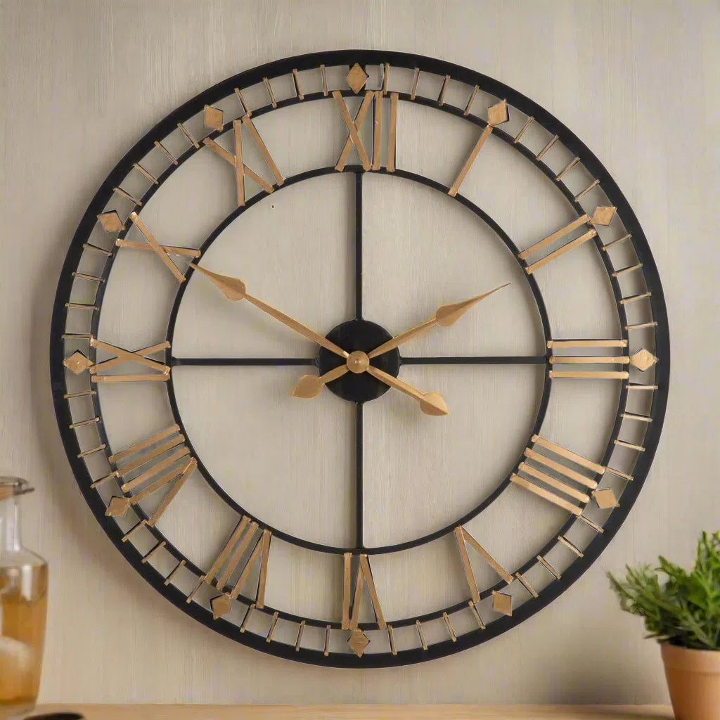 Beaumonde Home Vitas Black and Gold Metal Wall Clock-Beaumonde