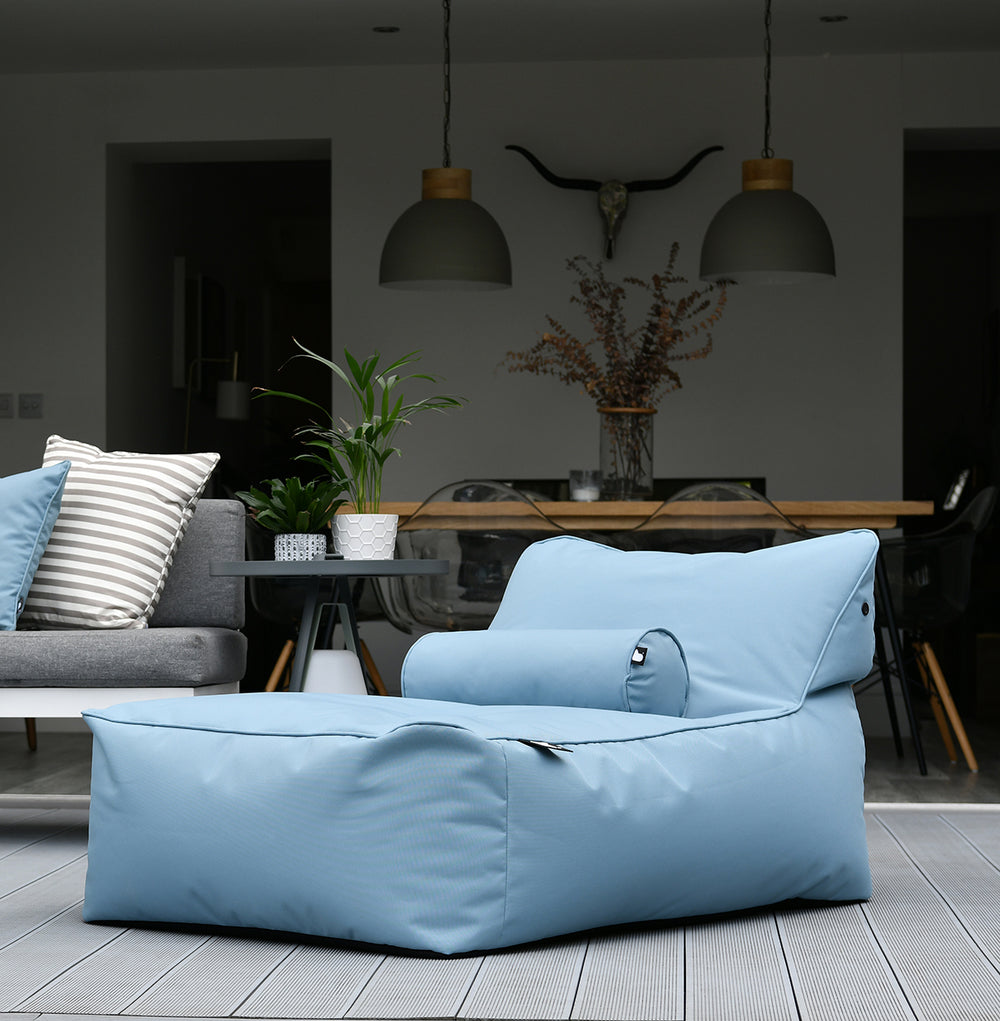 Extreme Lounging B-Bed Outdoor Bean Bed Silver Sea Blue Lifestyle 