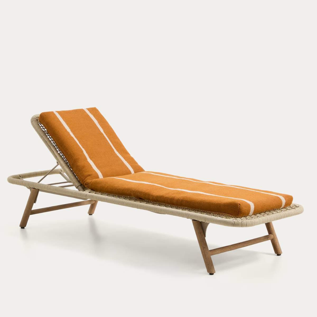 Kave Home Daila orange 100% PET sun lounger cushion with Ikat graphic 50 x 175cm
