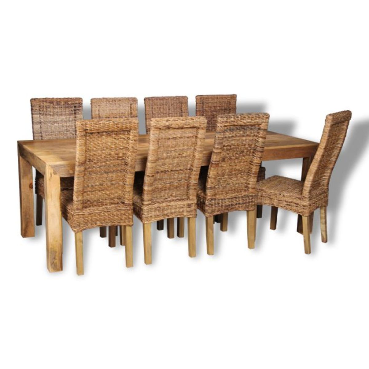Trade Furniture Dakota Light 220cm Dining Table & 8 Rattan Chairs (3 Styles)