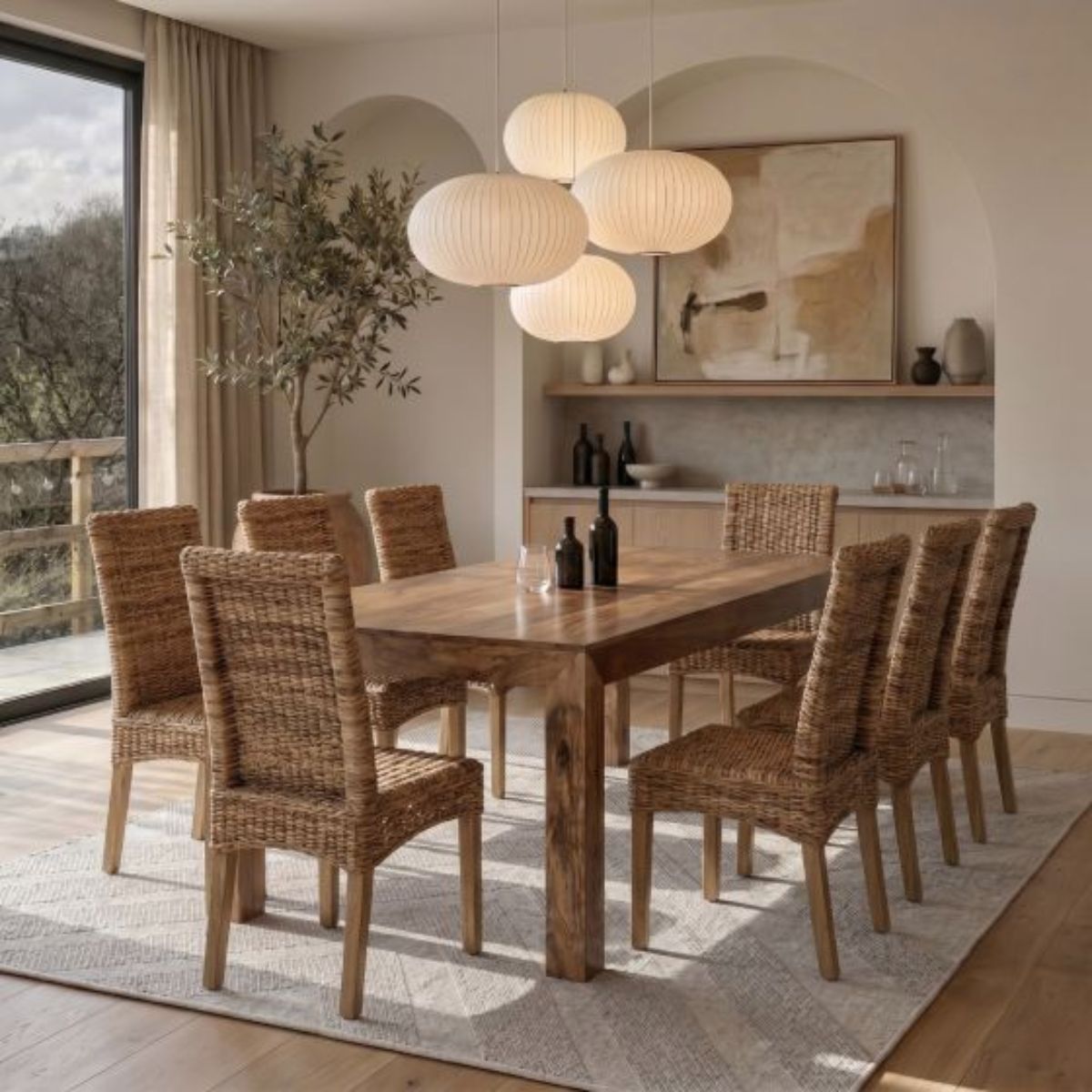 Trade Furniture Dakota Light 220cm Dining Table & 8 Rattan Chairs (3 Styles)