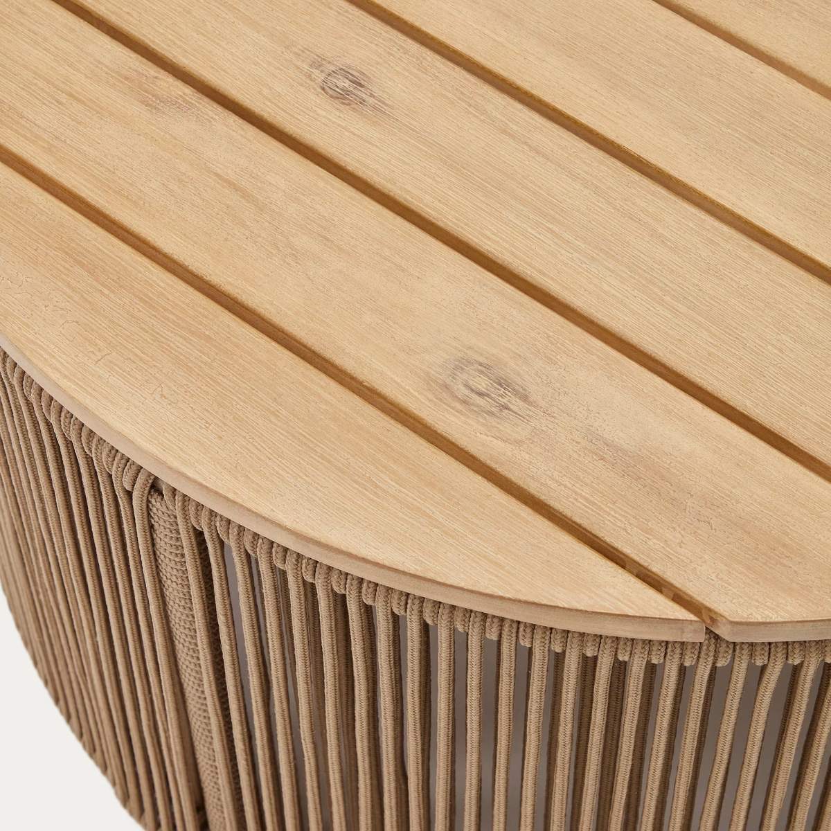 Kave Home Dandara coffee table in steel, green rope cord and solid acacia wood Ø70cm FSC 100%