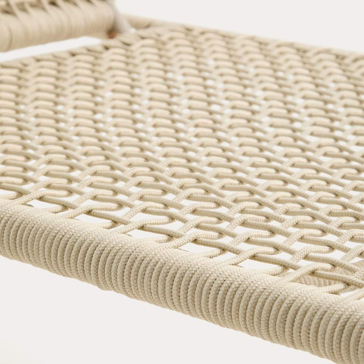 Kave Home Dandara sun lounger in steel, green rope and legs in solid FSC 100% acacia wood