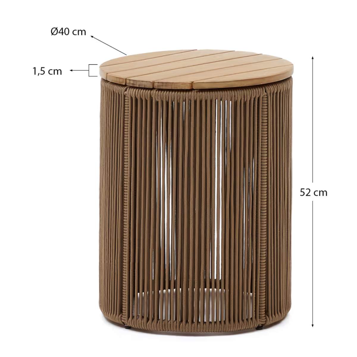 Kave Home Dandara side table in steel, green rope cord and solid acacia wood Ø40cm FSC 100%