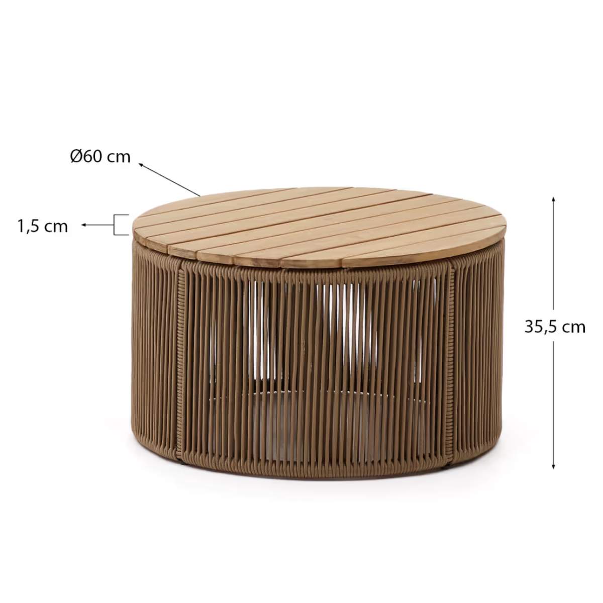 Kave Home Dandara coffee table in steel, green rope cord and solid acacia wood Ø60cm FSC 100%