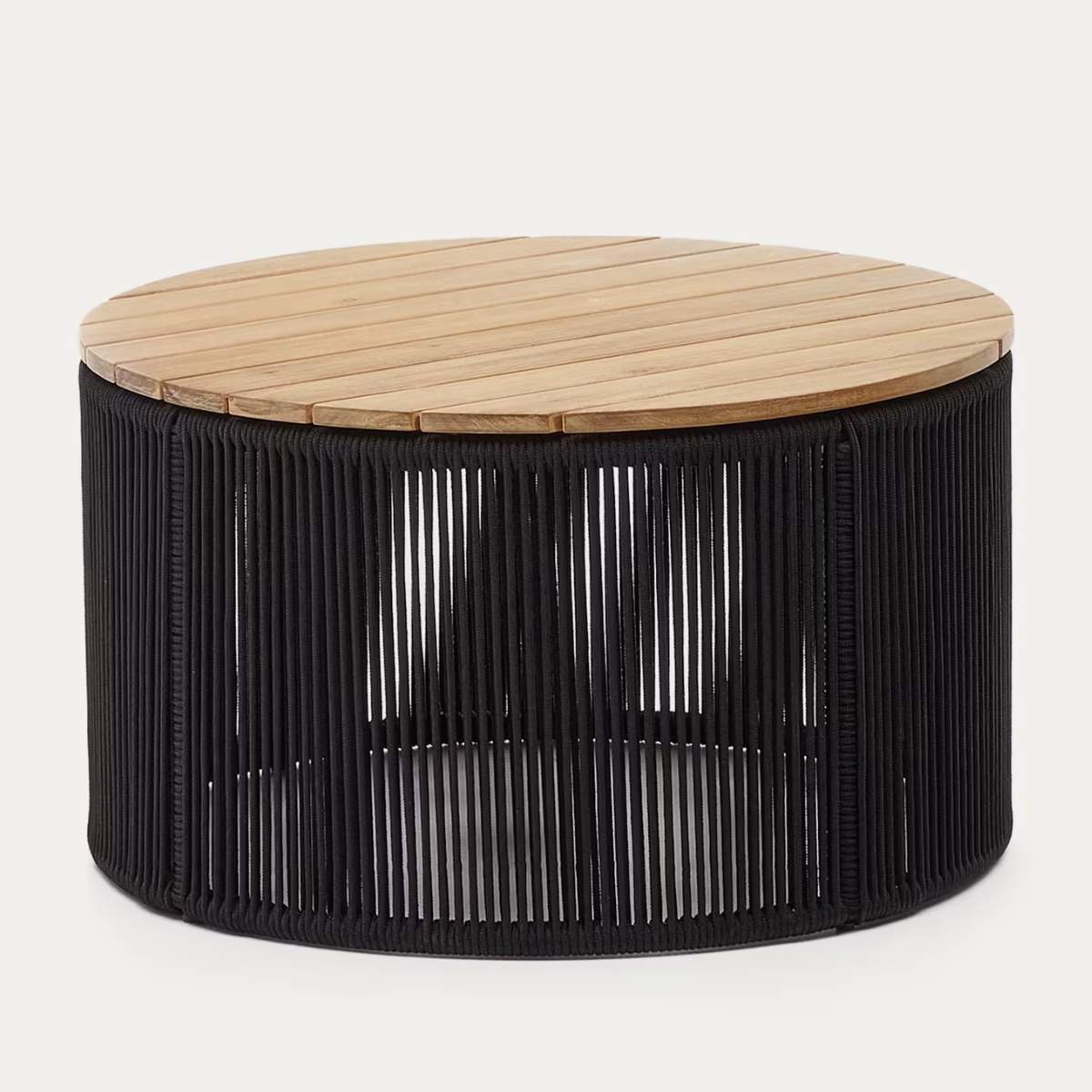 Kave Home Dandara coffee table in steel, green rope cord and solid acacia wood Ø70cm FSC 100%