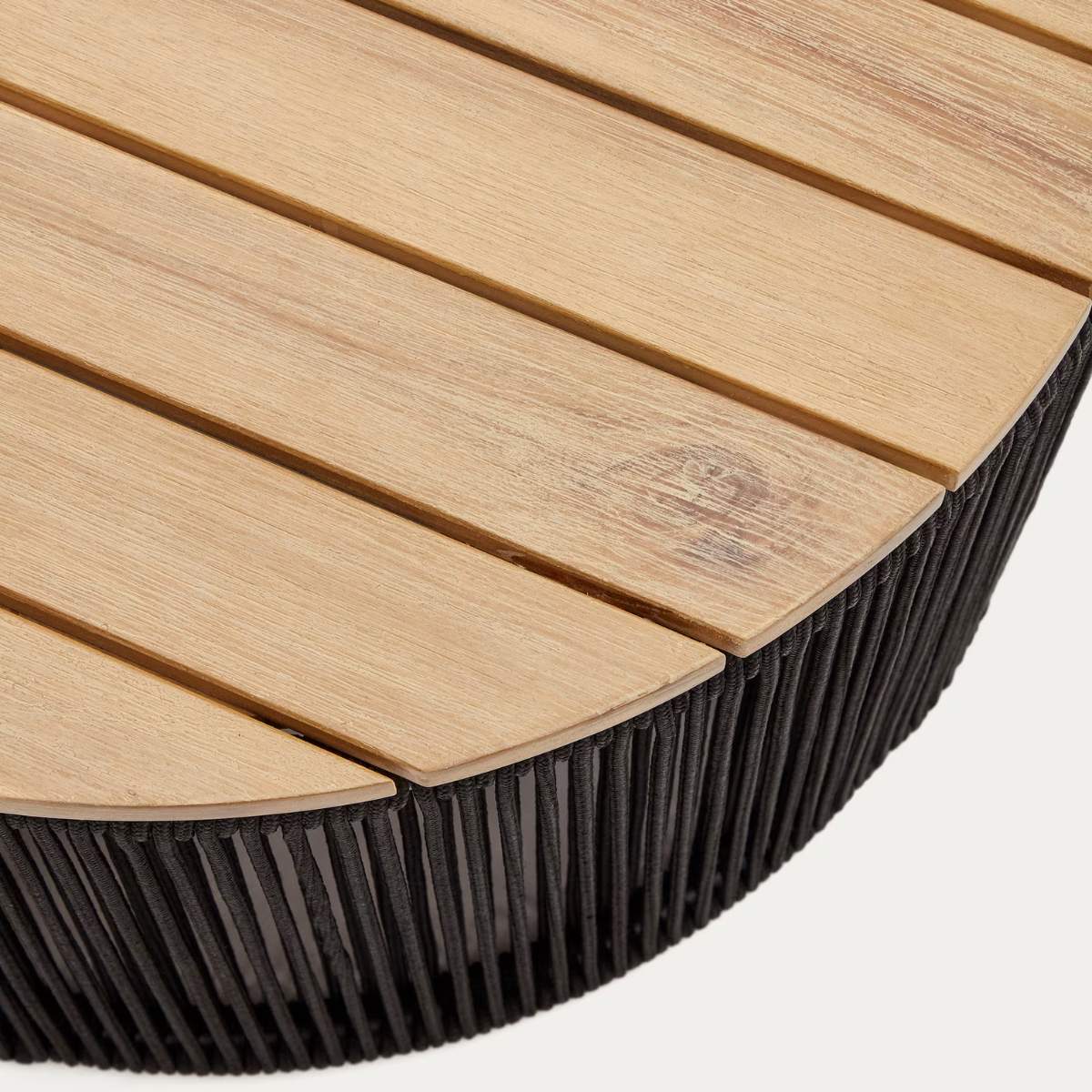 Kave Home Dandara coffee table in steel, green rope cord and solid acacia wood Ø70cm FSC 100%