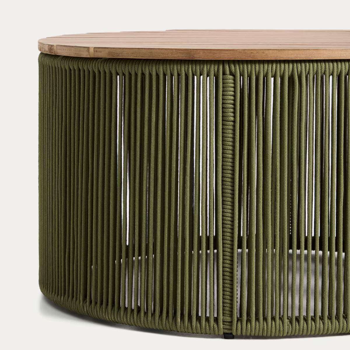 Kave Home Dandara coffee table in steel, green rope cord and solid acacia wood Ø70cm FSC 100%