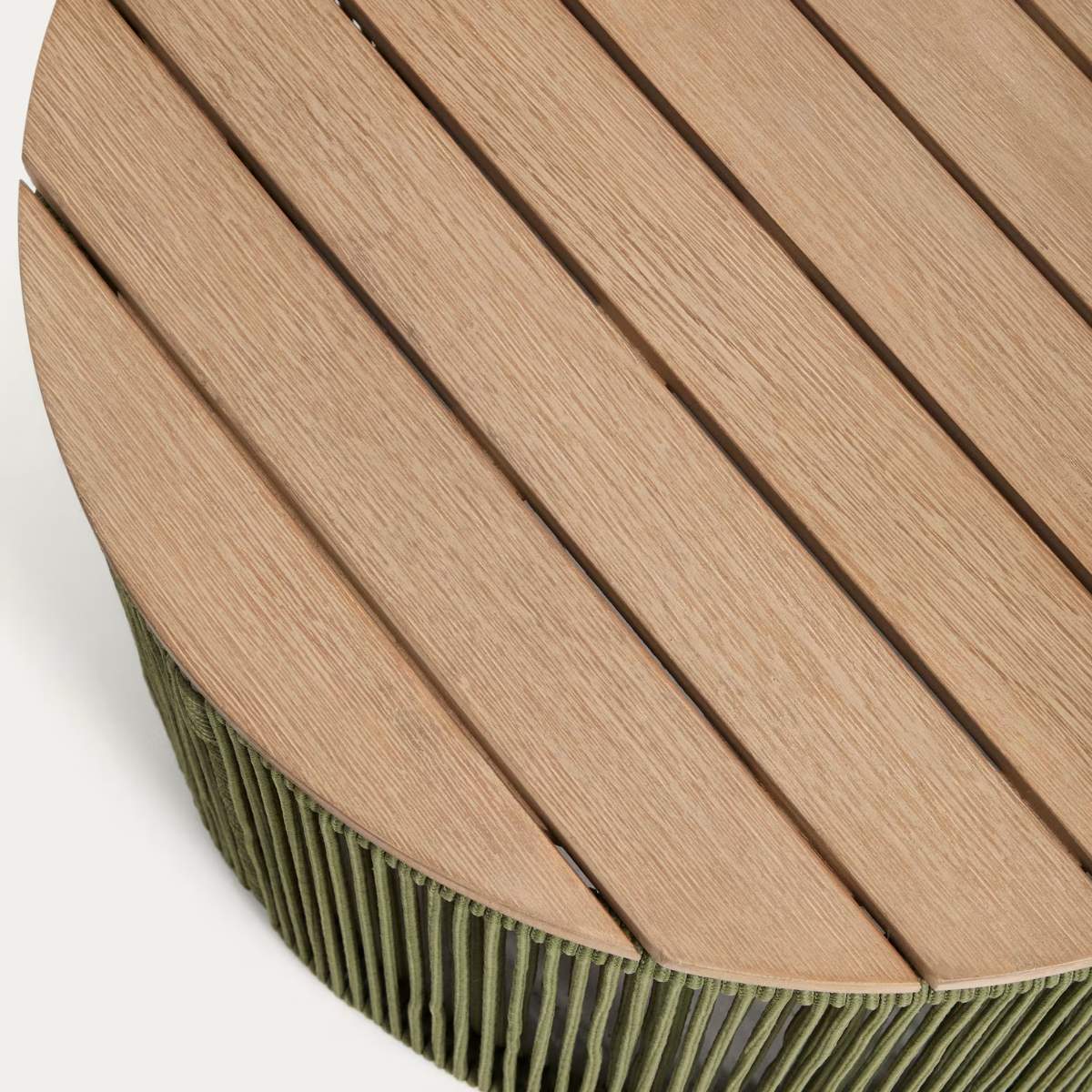 Kave Home Dandara coffee table in steel, green rope cord and solid acacia wood Ø60cm FSC 100%