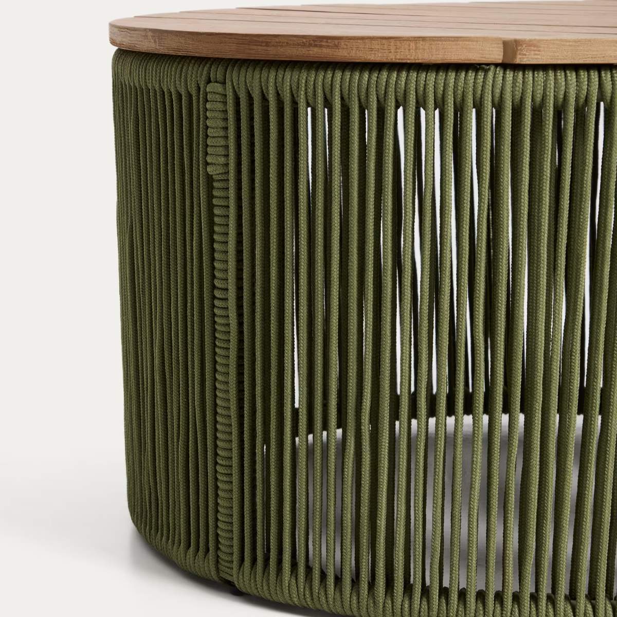 Kave Home Dandara coffee table in steel, green rope cord and solid acacia wood Ø60cm FSC 100%