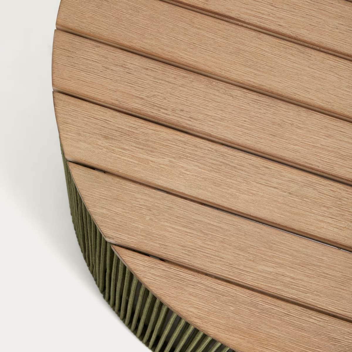 Kave Home Dandara coffee table in steel, green rope cord and solid acacia wood Ø70cm FSC 100%