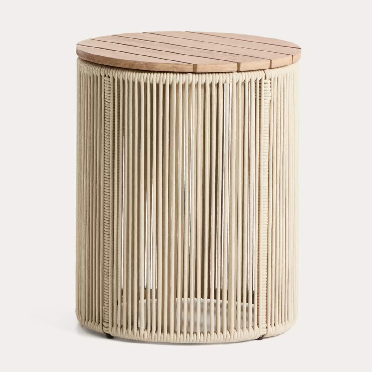 Kave Home Dandara side table in steel, green rope cord and solid acacia wood Ø40cm FSC 100%