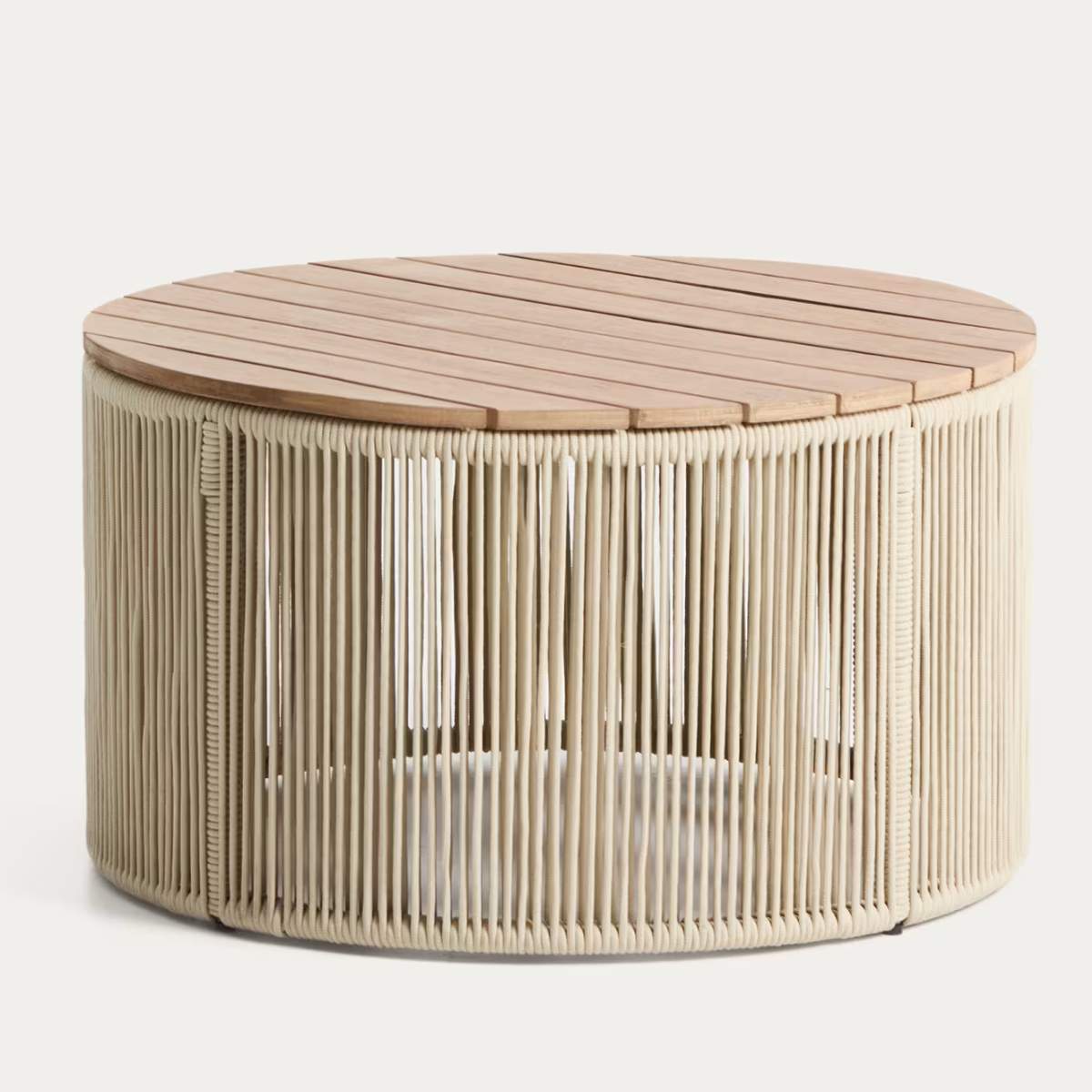 Kave Home Dandara coffee table in steel, green rope cord and solid acacia wood Ø70cm FSC 100%