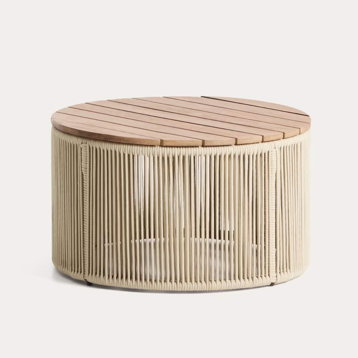 Kave Home Dandara coffee table in steel, green rope cord and solid acacia wood Ø60cm FSC 100%