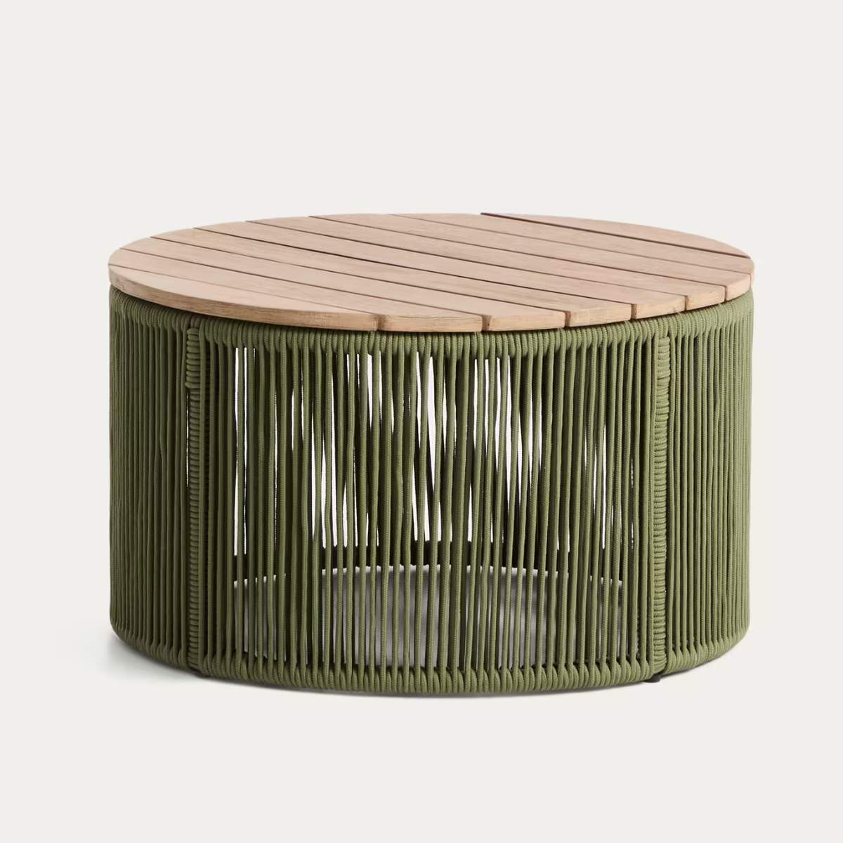 Kave Home Dandara coffee table in steel, green rope cord and solid acacia wood Ø60cm FSC 100%