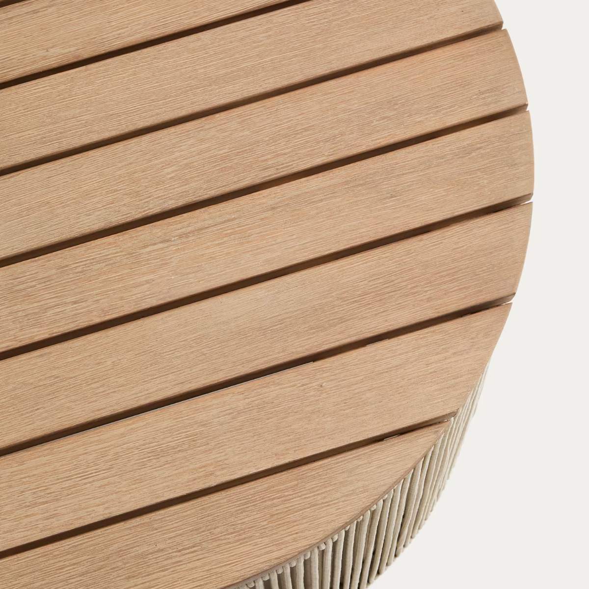 Kave Home Dandara coffee table in steel, green rope cord and solid acacia wood Ø70cm FSC 100%