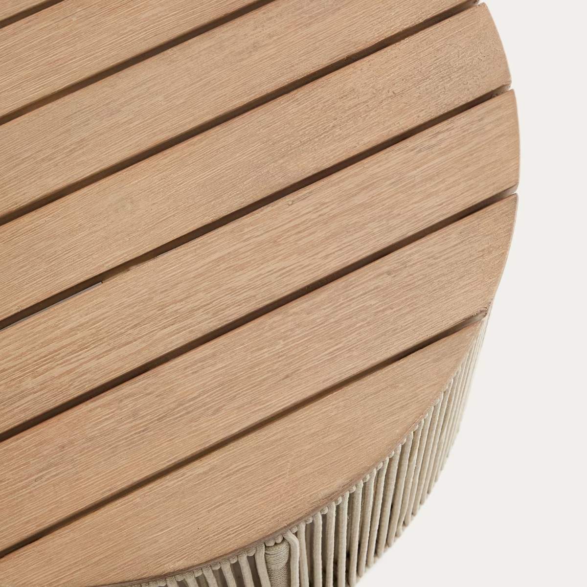 Kave Home Dandara coffee table in steel, green rope cord and solid acacia wood Ø60cm FSC 100%