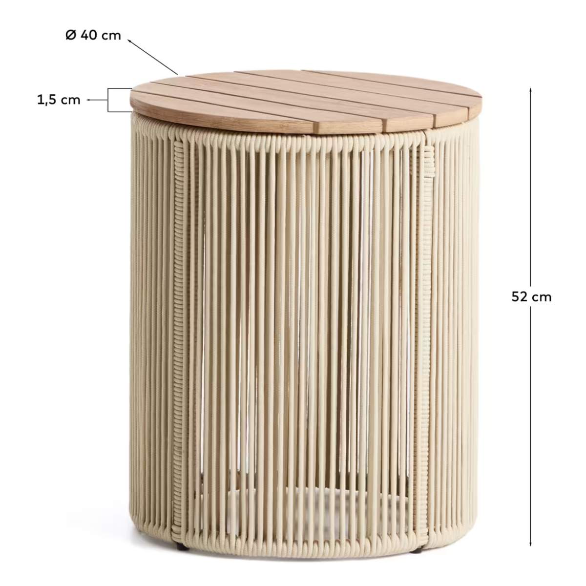 Kave Home Dandara side table in steel, green rope cord and solid acacia wood Ø40cm FSC 100%