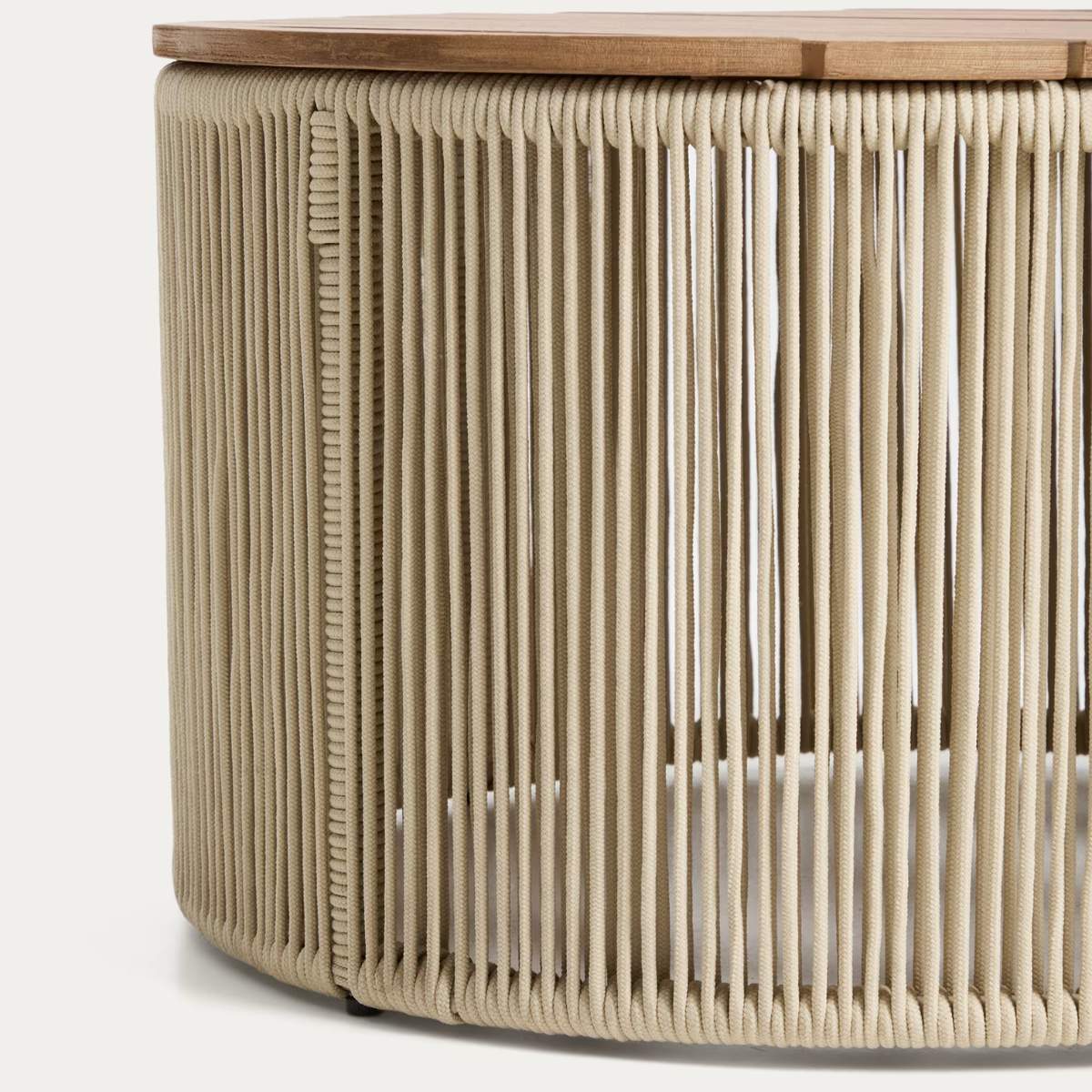 Kave Home Dandara coffee table in steel, green rope cord and solid acacia wood Ø70cm FSC 100%